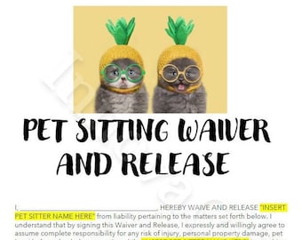 Pet Sitting Waiver Form, Pet Sitting Release Form, Dog Boarding Forms, Pet Sitting Welcome Packet, Pet Sitting Form Templates