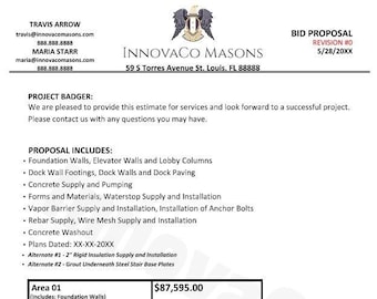 Contractor Estimate, Contractor Quote, Handyman Quote, Estimate Template, Quote Template, Construction Template