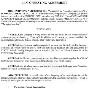 LLC Operating Agreement, LLC Contract, LLC Partnership, Limited Liability Template, Partnership Business Contract, llc template,llc contract