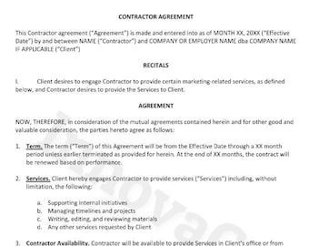 Contract Template, Contractor Agreement, Virtual, Employee, Construction, Handyman, Contractor Templates, Simple Template, Simple Contract