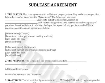 Sublease Agreement, Roommate Agreement, Sublease Template, Sublease Contract, Renter Agreement, Sublease Residential, Roommate Sublease