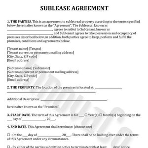 Contratto Di Sublocazione Accordo Compagno Di Stanza Modello Etsy