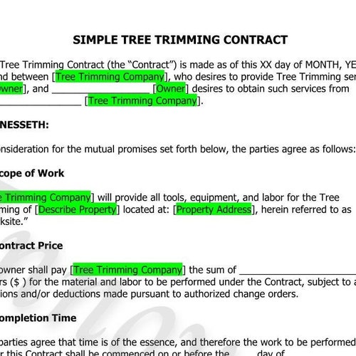 Tree Trimming Contract Template Tree Removal Contract Etsy