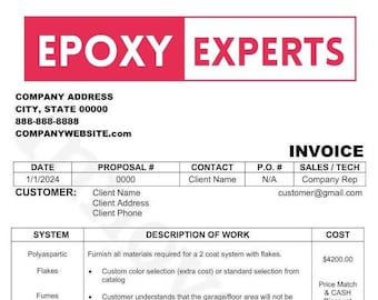 Contractor Invoice Template, Epoxy Invoice Template, Epoxy Flooring, Invoice Template, Epoxy Quote Template, Editable Word File