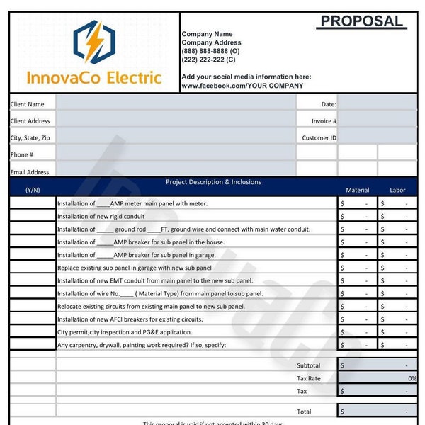 Electrical Bid Template Etsy Electrical Bid Template Etsy