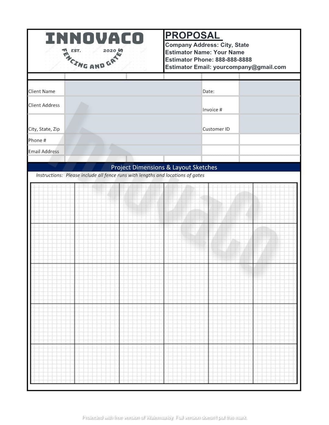 Fencing Estimate Template Fence Quote Template Fence Etsy