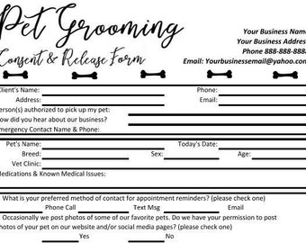Pet Grooming Consent and Release Form, Pet Grooming, Dog Grooming, Grooming, Consent Form, Excel, Editable File