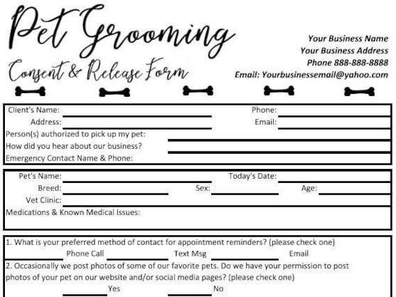 Dog Grooming Consent And Release Form Printable Consent And Release 