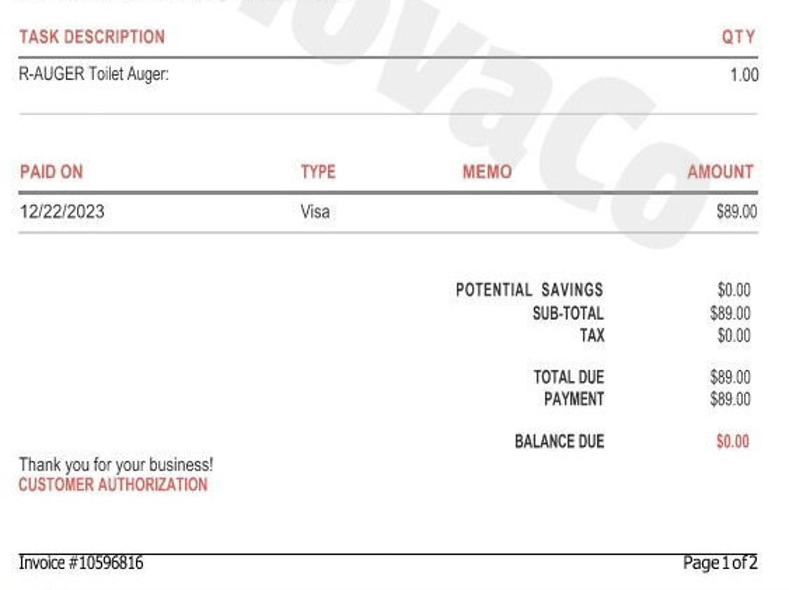 Plumbing Invoice Template, Sewer Service Quote, Sewer Invoice Form