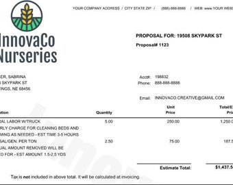 Lawn Quote, Landscaping Estimate, Lawn Mowing Quote, Lawn Maintenance Estimate, Grounds Maintenance Quote, Editable Word File