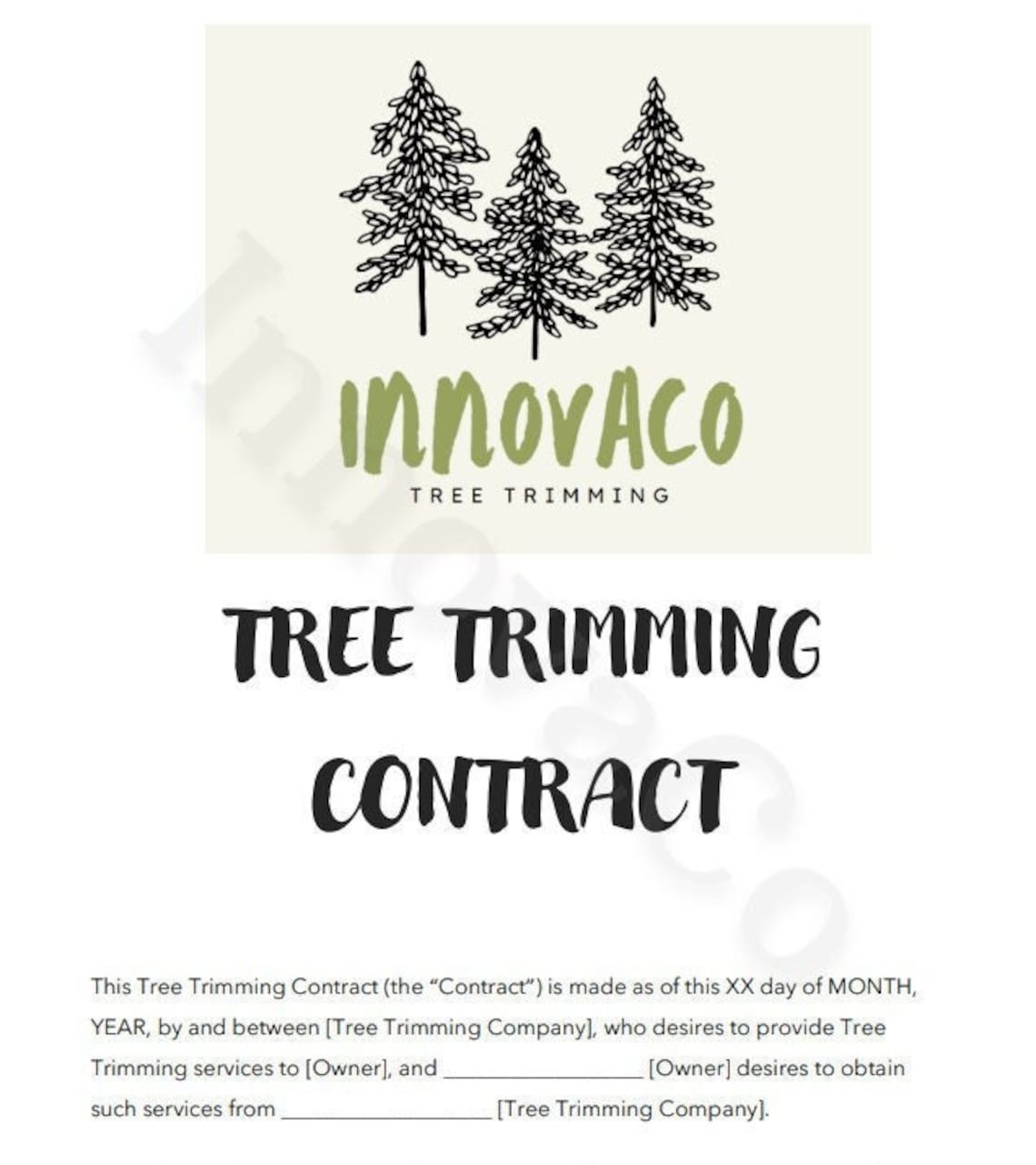 Tree Trimming Contract Template Tree Removal Contract Etsy Canada