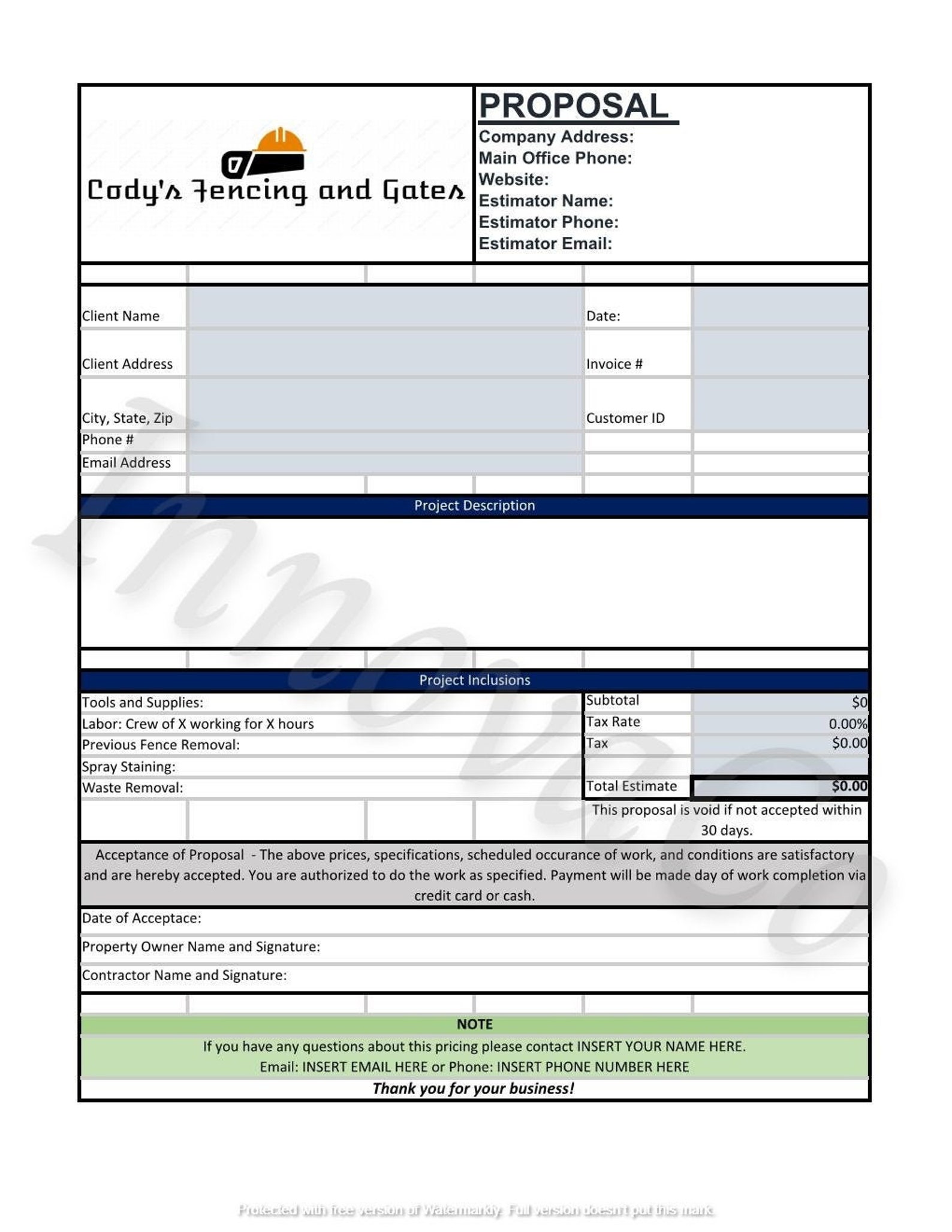 business plan for fence company