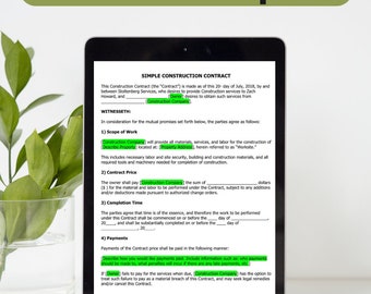 Construction Contract - Handyman| Construction Business Templates | Editable Contract template for Handyman or Construction Contractor