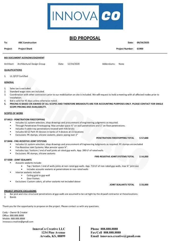 Contractor Bid Template, Bid Proposal, Bid Form, Handyman Estimate Form ...