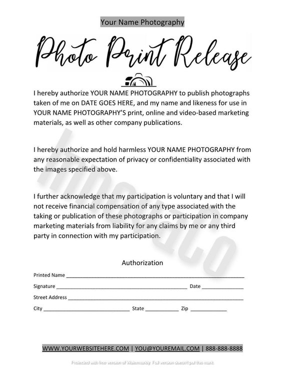 Photo Print Release Template Photo Print Release Form Etsy