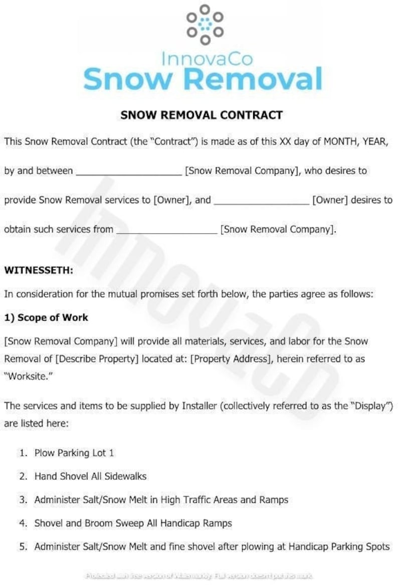 Snow Removal Contract Template