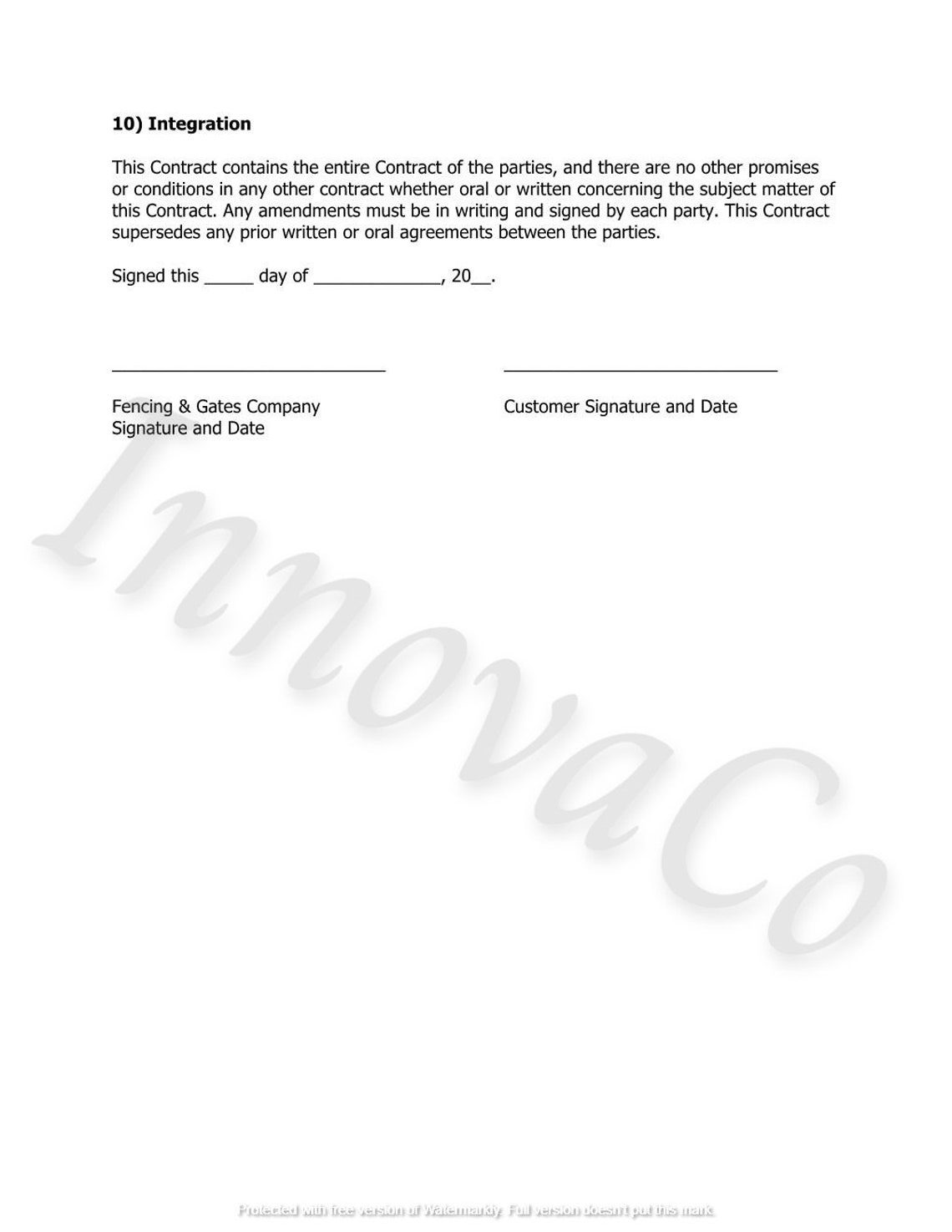 Fence Contract Template