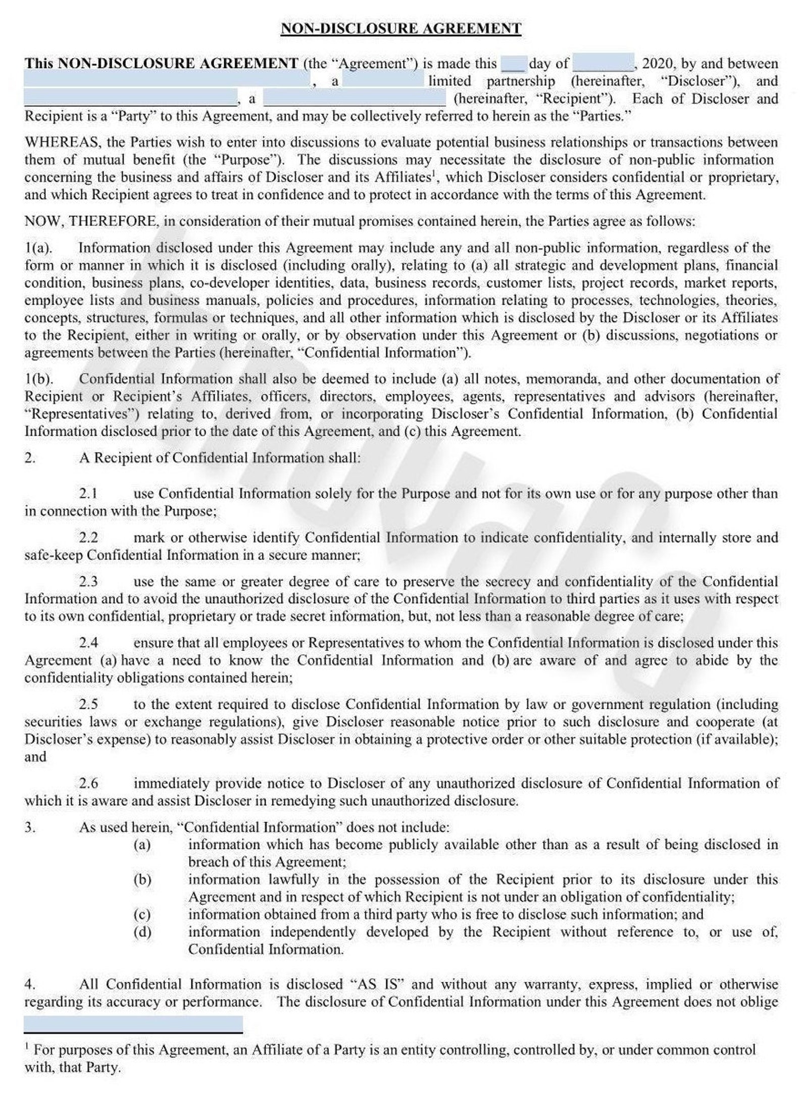 Non-disclosure Agreement Template,nda Template, NDA Form, Non ...