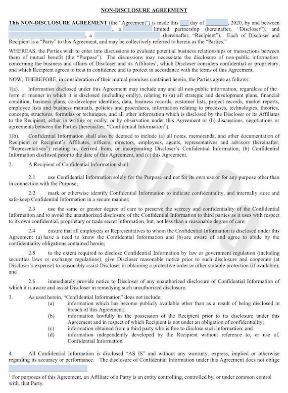 Non Disclosure Agreement Templatenda Template Nda Form Non Etsy Hong Kong