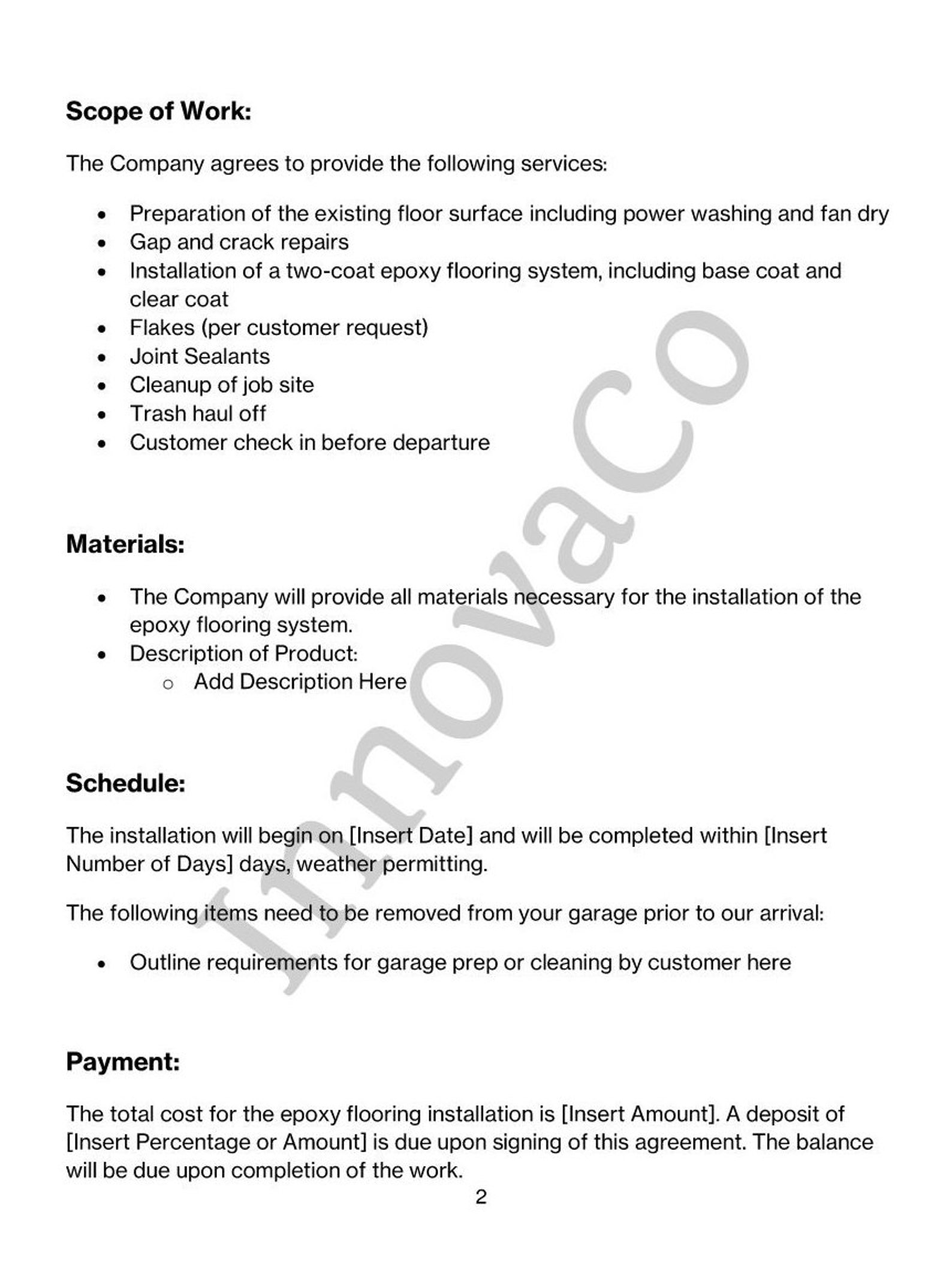 Epoxy Flooring Contract Template Polyaspartic Floor Coating Floor