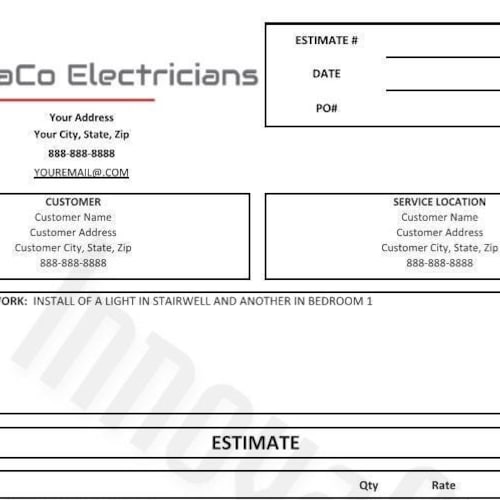 Electrical Estimate Template Electrical Quote Form Etsy Canada