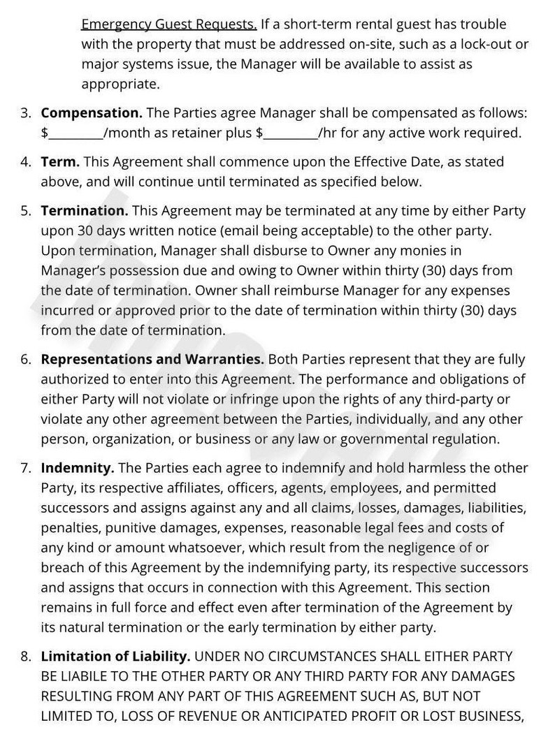 Property Management Agreement, Property Management Template, Property Management Contract, AirBnb, Property Management Residential, Word Doc image 2