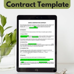 Construction Contract Template | Construction Business Contract Templates | Contract for Construction Business or Handyman