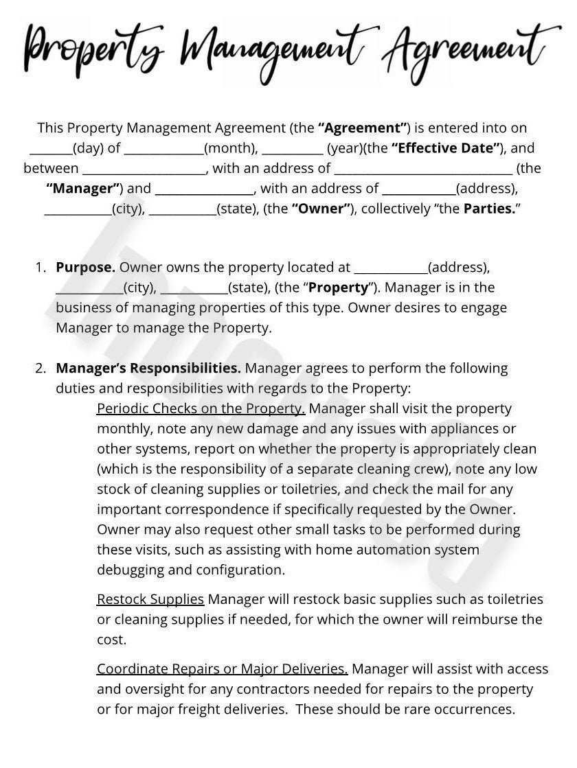 Property Management Agreement Property Management Template Property 