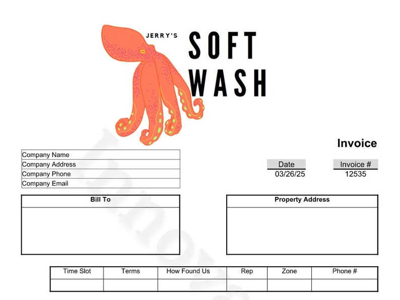 Soft Wash Invoice Template, Power Washing Invoice, Pressure Washing Soft Wash Invoice Template, Power Washing Invoice, Pressure Washing