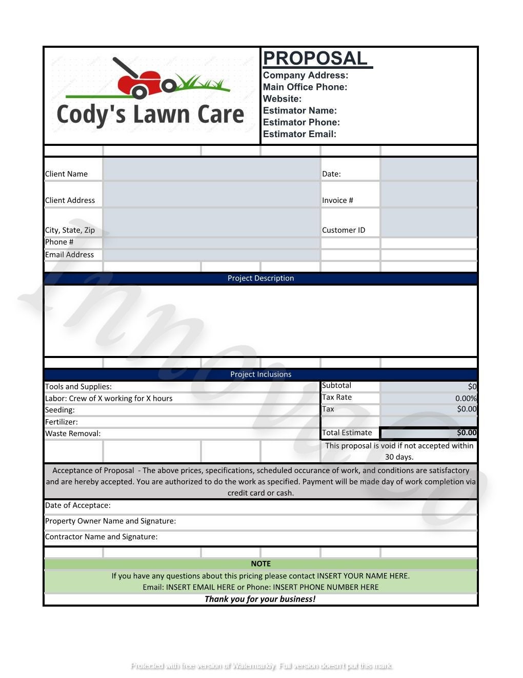 Lawn Mowing Estimate Template