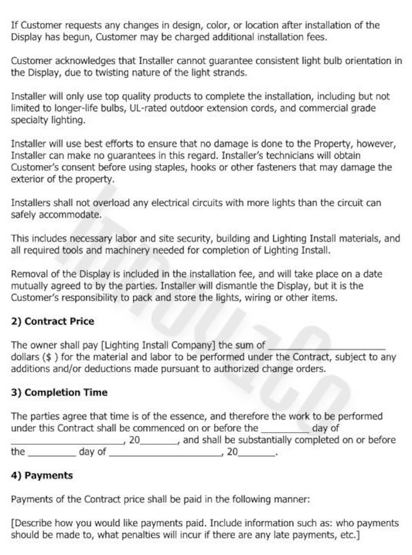Christmas Light Installation Contract Template, Lighting Install