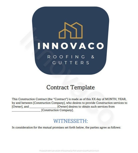 Roofing Contract Template, Contractor Contract, Handyman Contract, Construction Contract Template, Simple Contract, Construction Templates