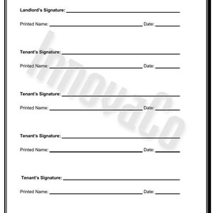 May include: A white document with black text, including fields for signatures and dates. The text reads "The parties have agreed and executed this agreement on the..." and includes sections for Landlord and Tenant signatures.