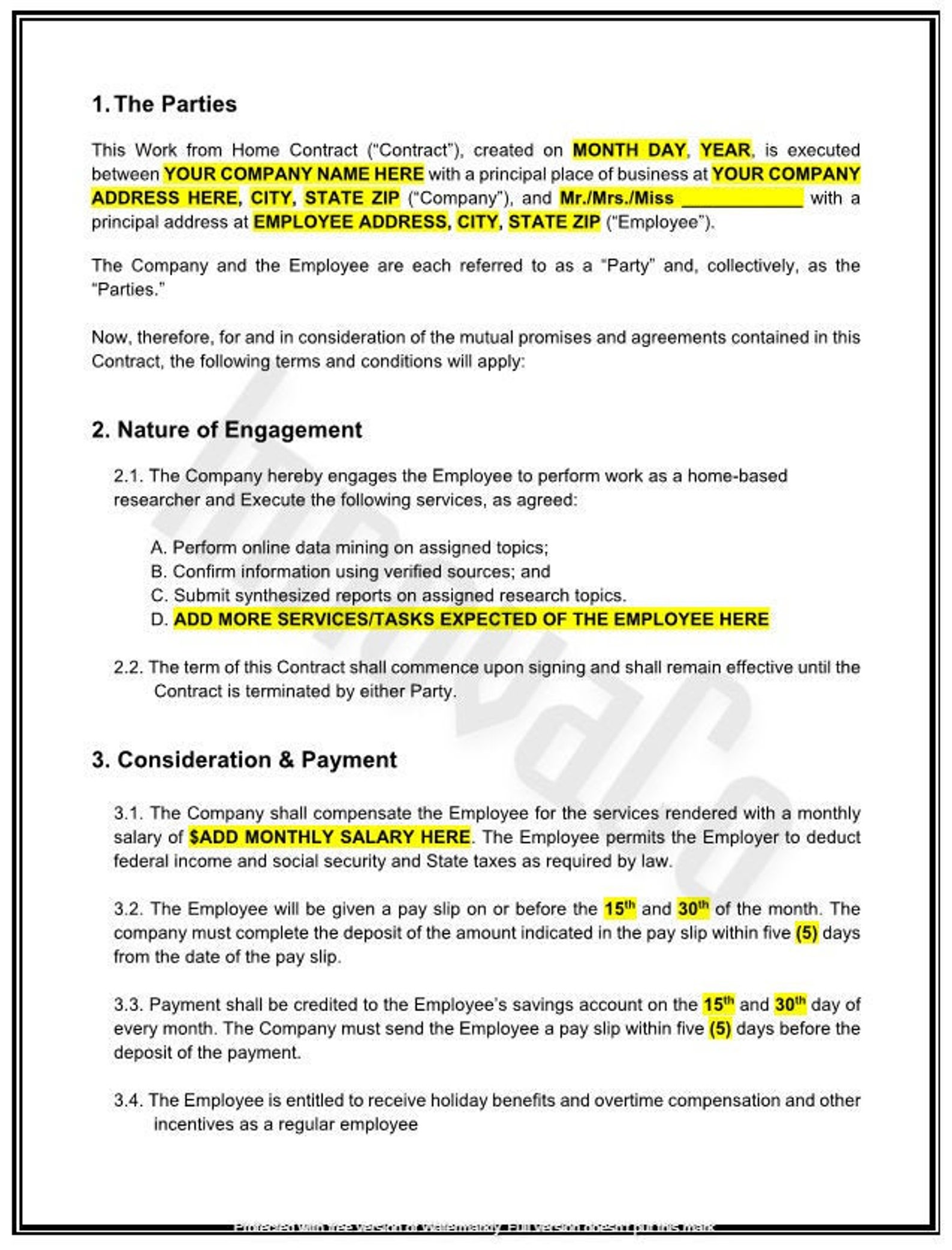 Work From Home Contract Template, Remote Work Contract Agreement Work From Home Contract Template, Remote Work Contract Agreement