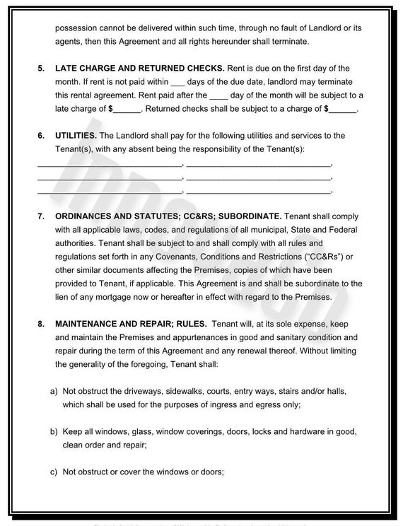 rental agreement residential lease agreement lease contract etsy
