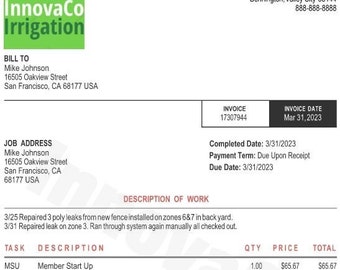 Lawn Care Invoice, Lawn Sprinkler Estimate Template | Lawn Care Business Templates | Sprinkler Invoice and Estimate for Lawn Care Businesses