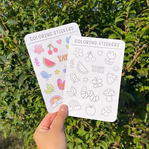 Nature Sticker Sheet | DIY Coloring Animal Fruit Flowers | Color Your Own Kids Crafting | Teacher School Activity | Junk Journal Scrapbook