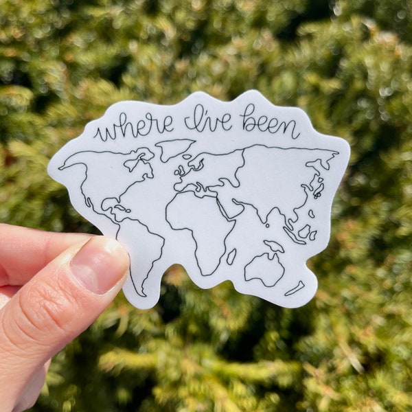 où j'ai été autocollant de carte du monde | Sticker pour voyage partout dans le monde, pays et continents | Coloriage DIY Wanderlust