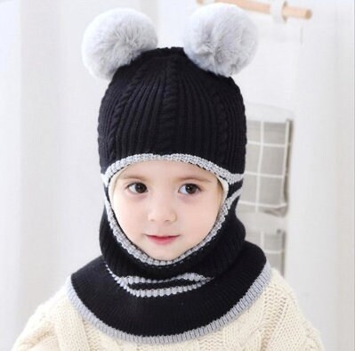 Kids Winter Beanie Double Pom Pom Hat Knitted Scarf and - Etsy