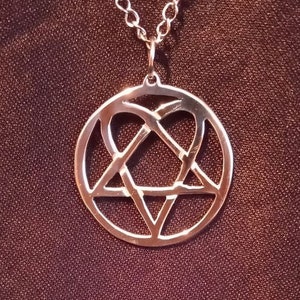 Pentagram Heart recycled aluminum pendant necklace