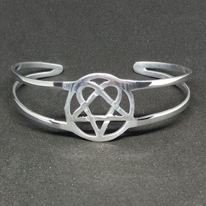 Pentagram Heart recycled aluminum cuff bracelet