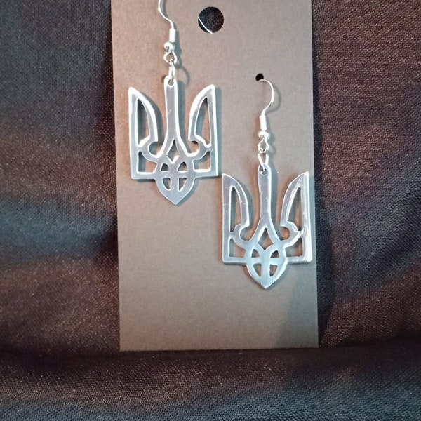 Ukraine Trident recycled aluminum dangle/drop earrings