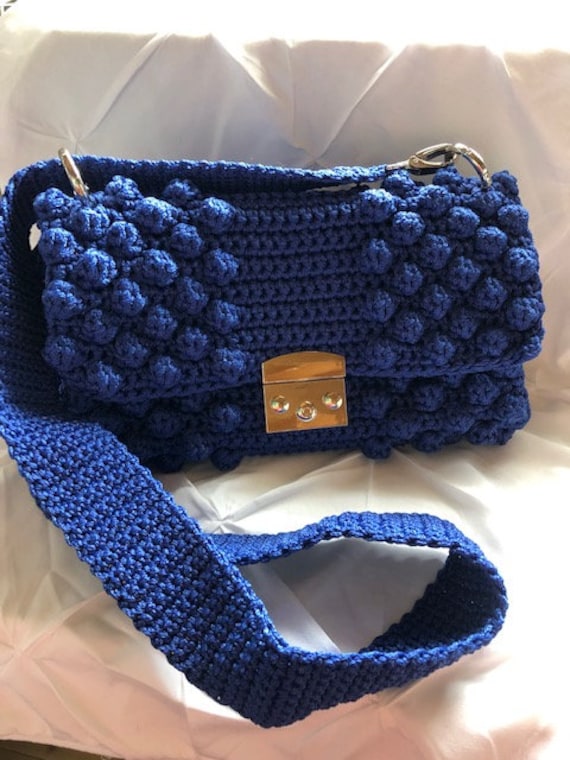 Handbag "Lizzy", luxurious royal blue, black and burgundy, handmade, fashionable, elegant, exquisite, chic and unusual
