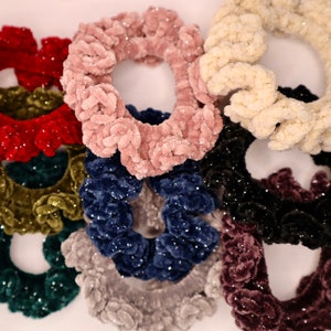 Crochet Hair Tie | Crochet Scrunchies | Hair Accessories | Sparkly Scrunchie | Velvet Scrunchy