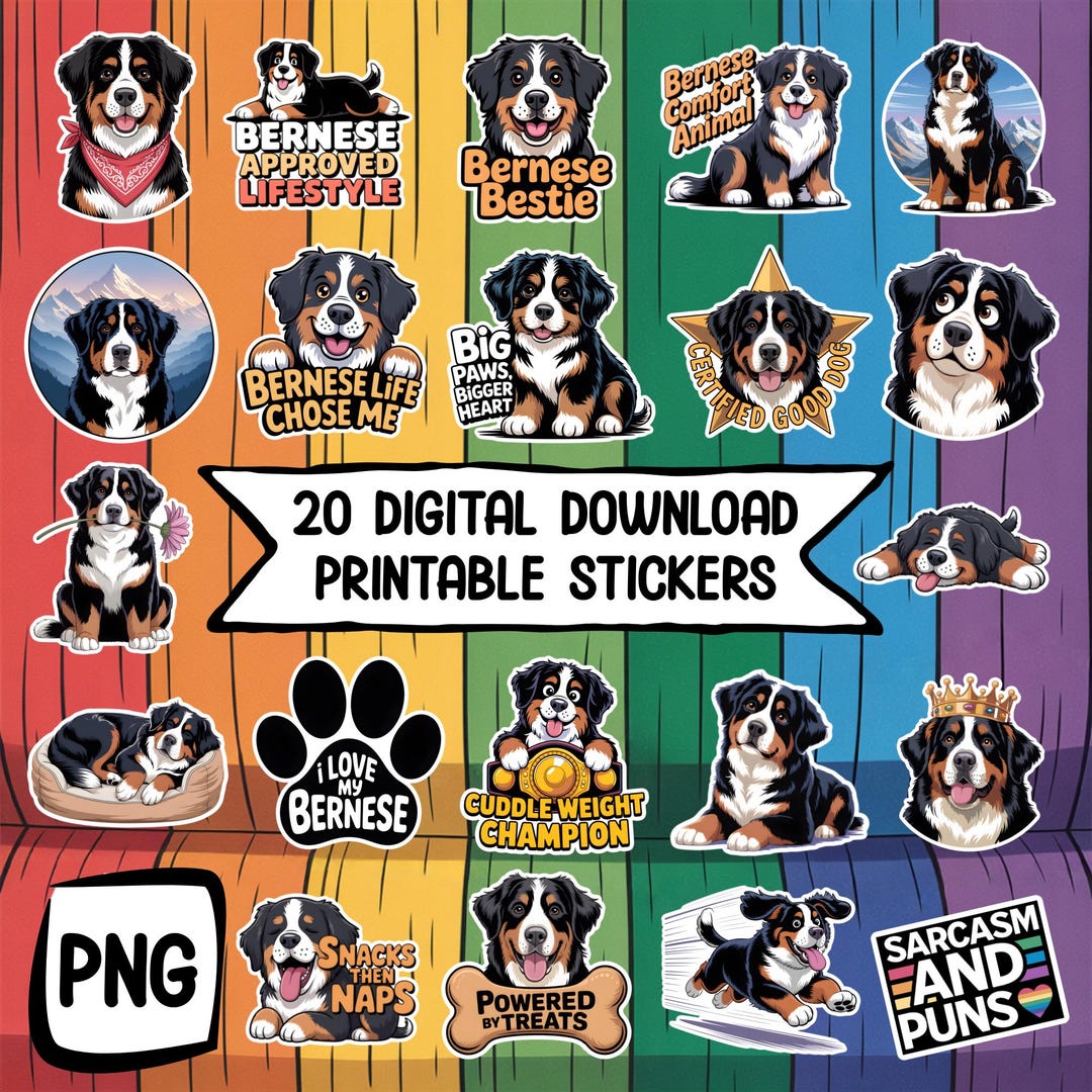 Bernese Mountain Dog Sticker Bundle - Instant Digital Download 20 PNG ...