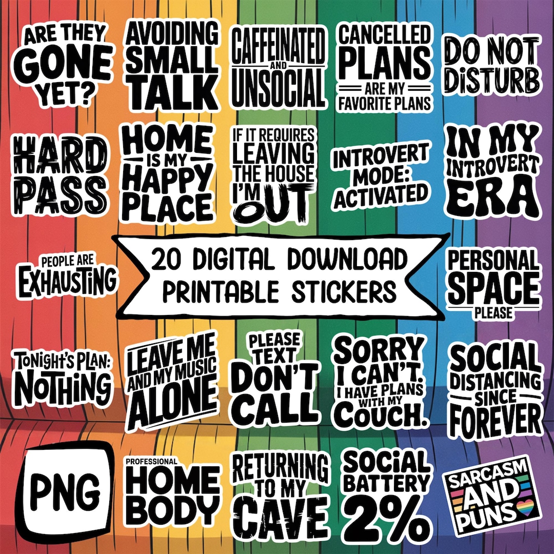 Sarcastic Humor Sticker Bundle - Instant Digital Download 20 PNG ...