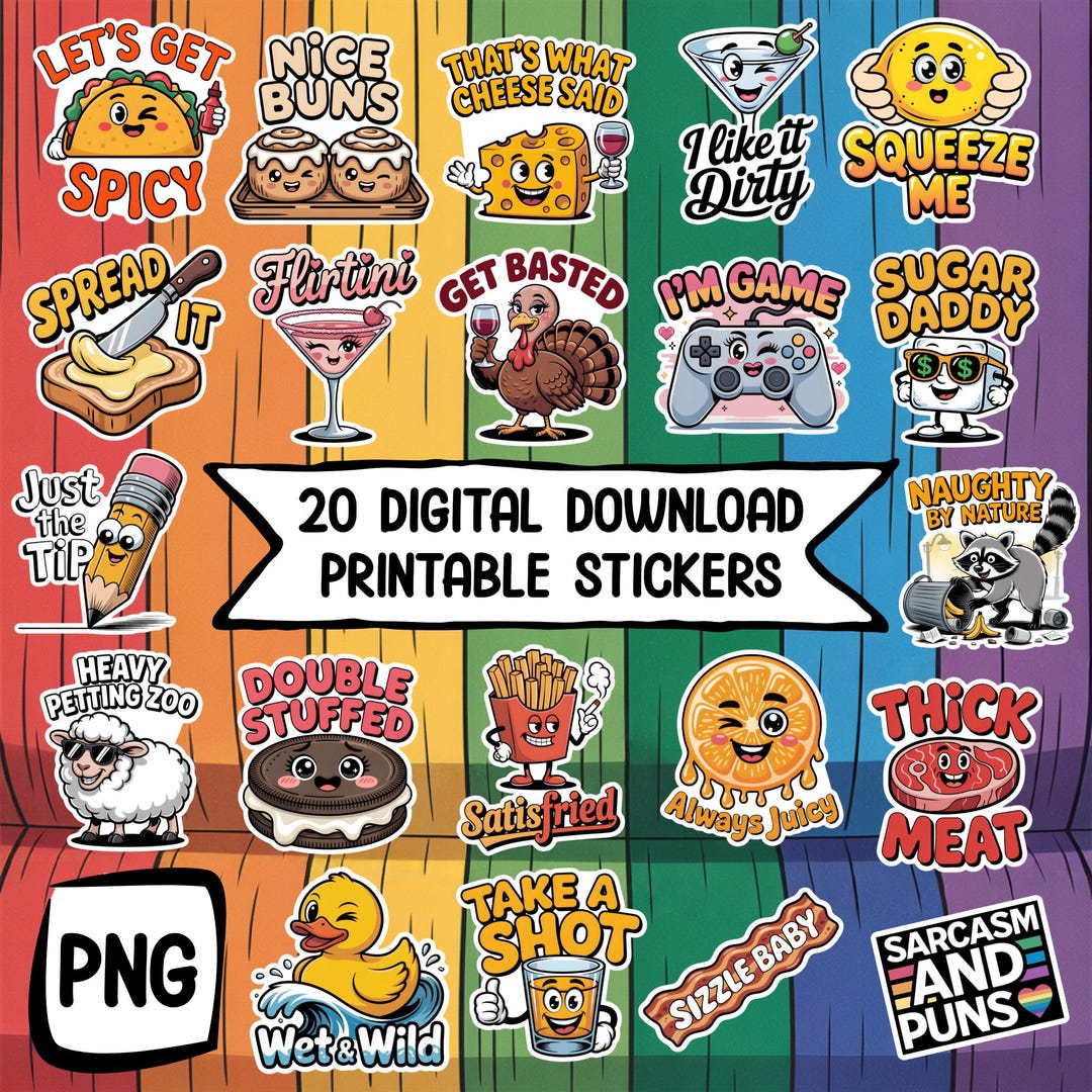 Sarcastic Adult Humor Sticker Bundle - Instant Digital Download 20 PNG ...