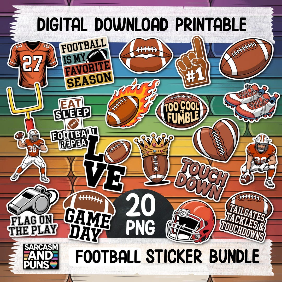 Football Net Sticker Football Sticker Bundle - Instant Digital Download 20 PNG Printable ...