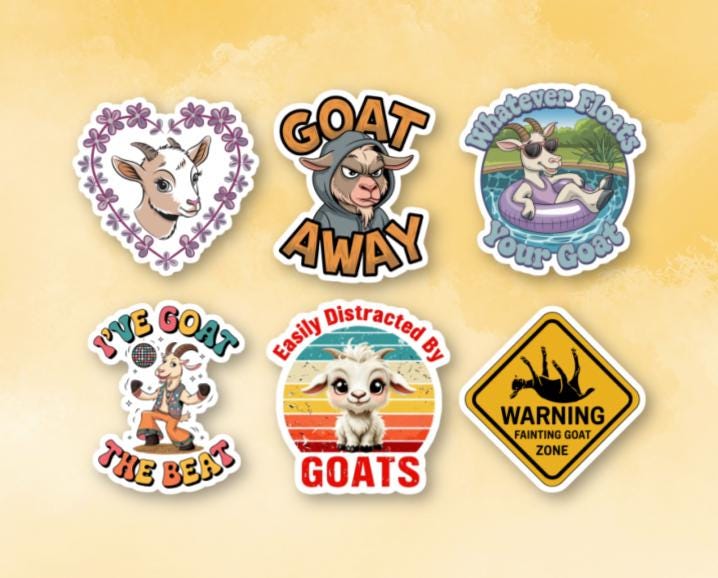 Texas Goat Sticker Set of 6 Goat Stickers - Vinyl Sticker Pack - Funny Goat Pun Decal ...