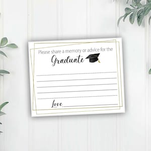Souvenirs ou conseils pour les diplômés, décorations de fête de remise des diplômes, cartes mémoire de remise des diplômes or et noir, téléchargement immédiat imprimable